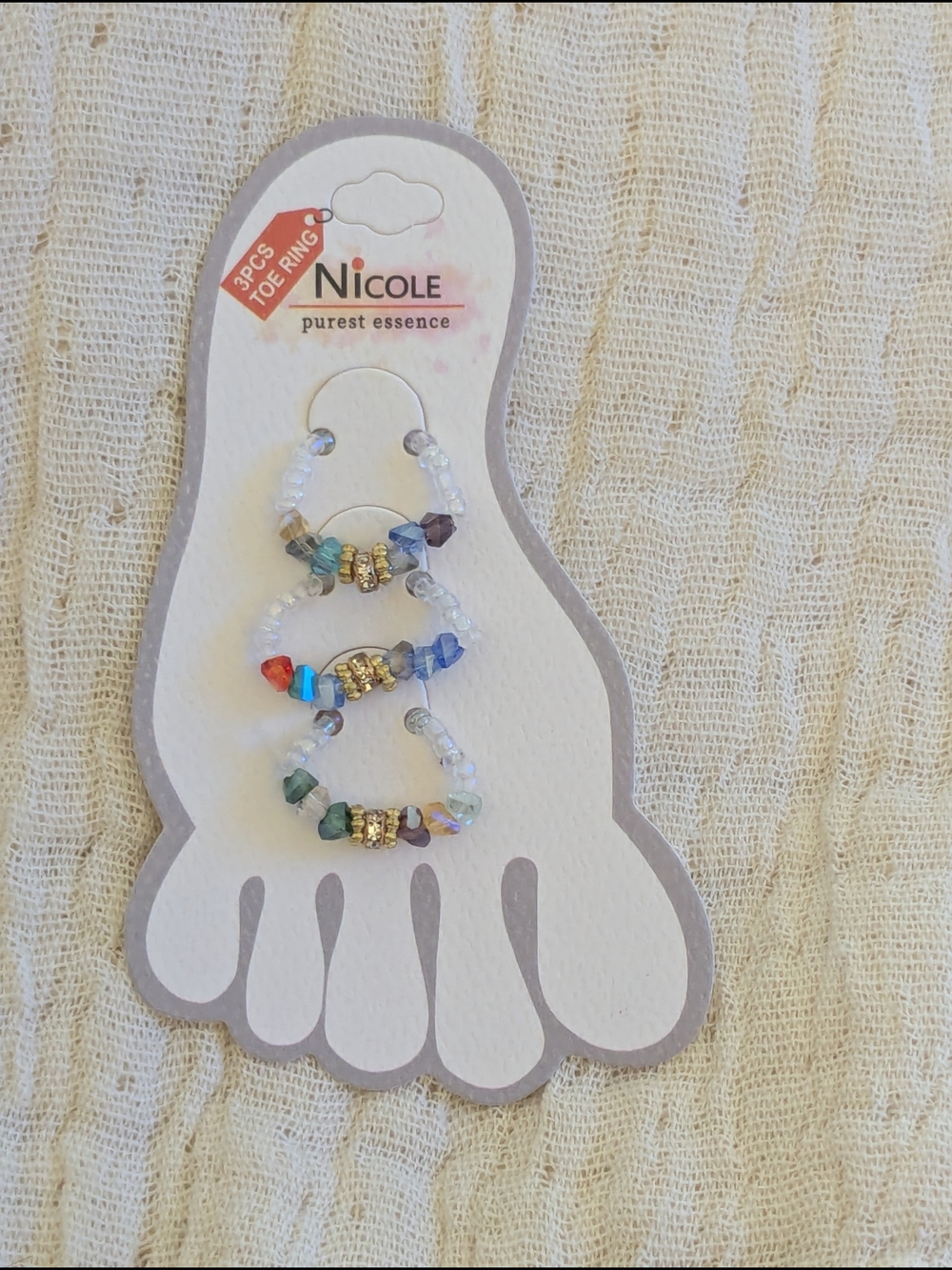 Nicole Multicolor Beaded Toe Ring Trio with Gold Accents